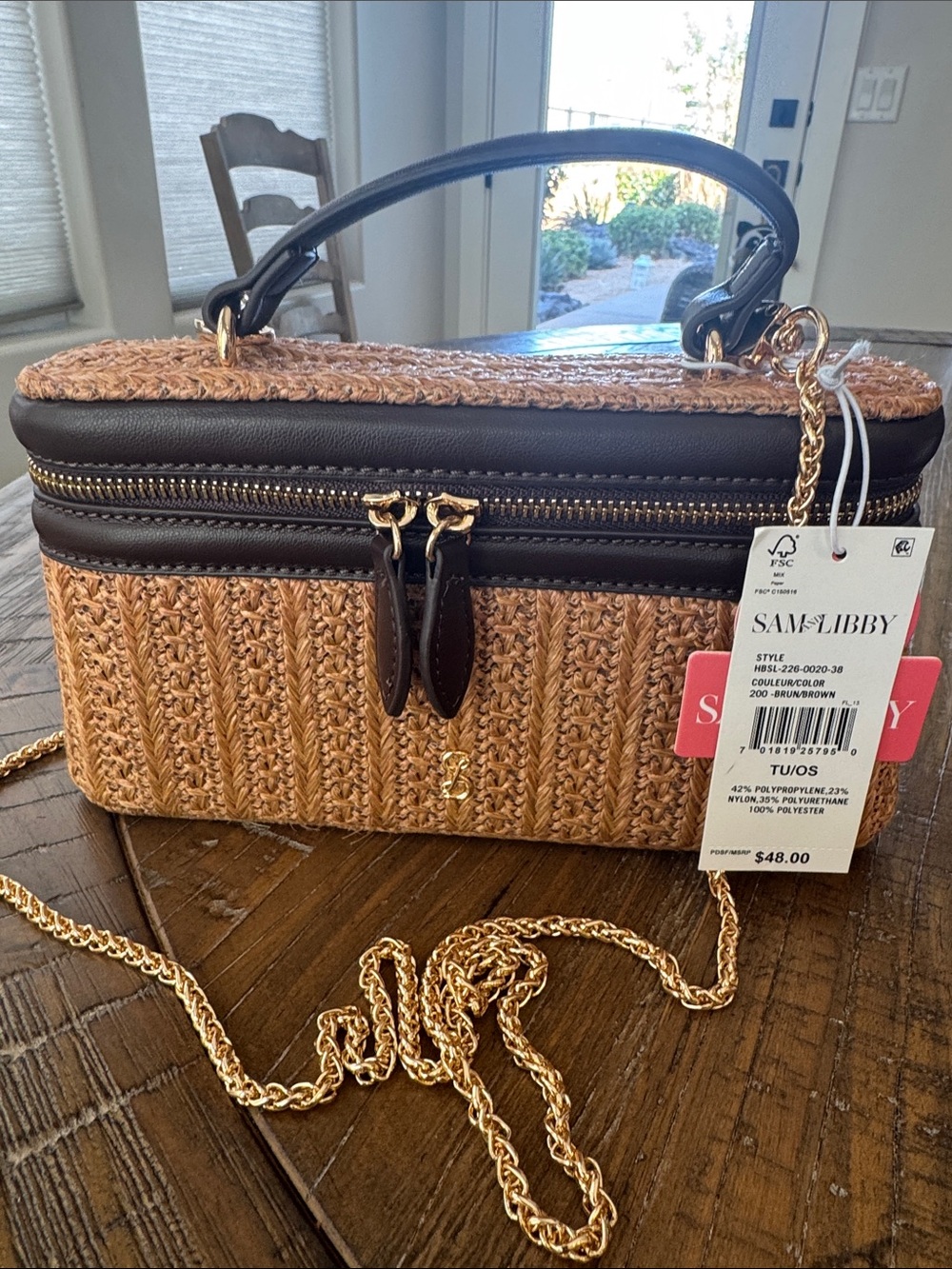Sam & Libby Brown Woven Crossbody with Gold Hardware